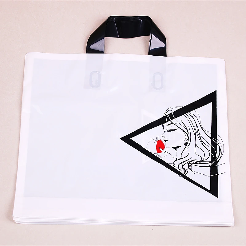 Black&White Contrast Large Plastique Packaging Bags For Clothes Mistery Girl Wedding Packaging Bag with Handles 10pcs 29x35cm