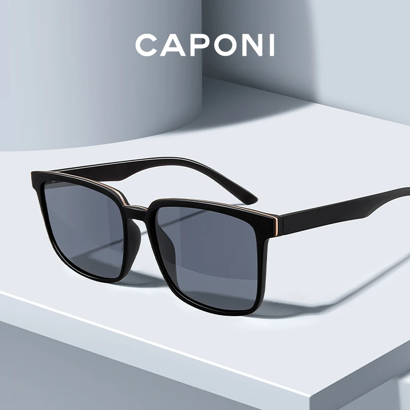 

CAPONI Polarized Sunglasses Women Fashion Square Black Shades Sun Glasses Lenses Support Customized Myopia Prescription CP6199