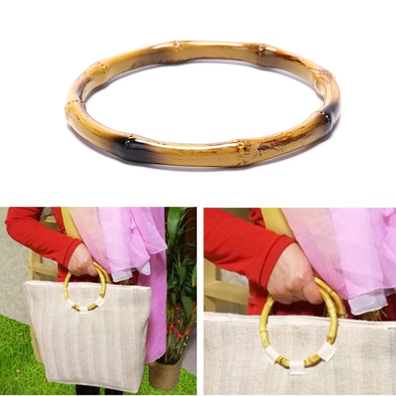 

11cm/13cm Round Bamboo Bag PVC Handles Handcrafted Vintage Handbag Replacement DIY Accessories For Bags Bag Handles