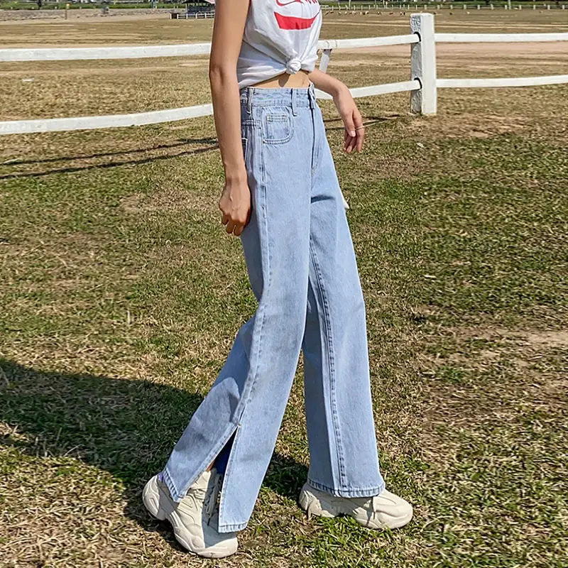 Zomer Gat Gescheurde Jeans Voor Vrouwen Hoge Taille Denim Jeans Harembroek Voor Vrouwelijke Koele Wijde Pijpen Volledige Lengte Blauw broek