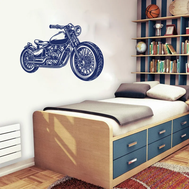 Large Vintage Motorcycle Wall Sticker Garage Kids Room Bedroom Retro Autocycle Autobike Scooter Wall Decal Playroom Vinyl Decor