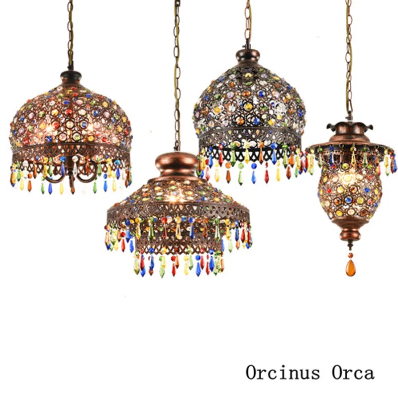 Mediterranean colored glass chandelier Restaurant Bar corridor Southeast Asia exotic style led creative Crystal Chandelier