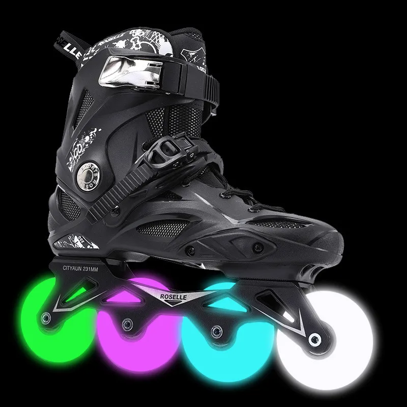 Original ROSELLE Inline Skates Shoes with 90A 76mm 80mm LED Flash Wheel Blue White Green Pink Shine Ruedas Luminous Shine Roller