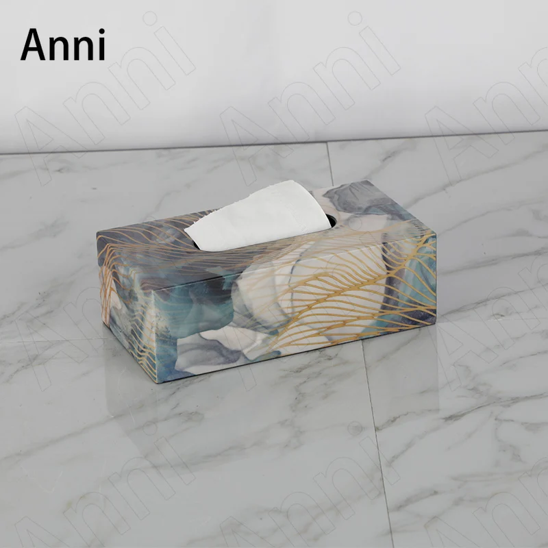 Creativity Flow of Gold Tissue Boxes European Modern Painted Bright Piano Paint Wood Paper Towel Organization Home Decoration