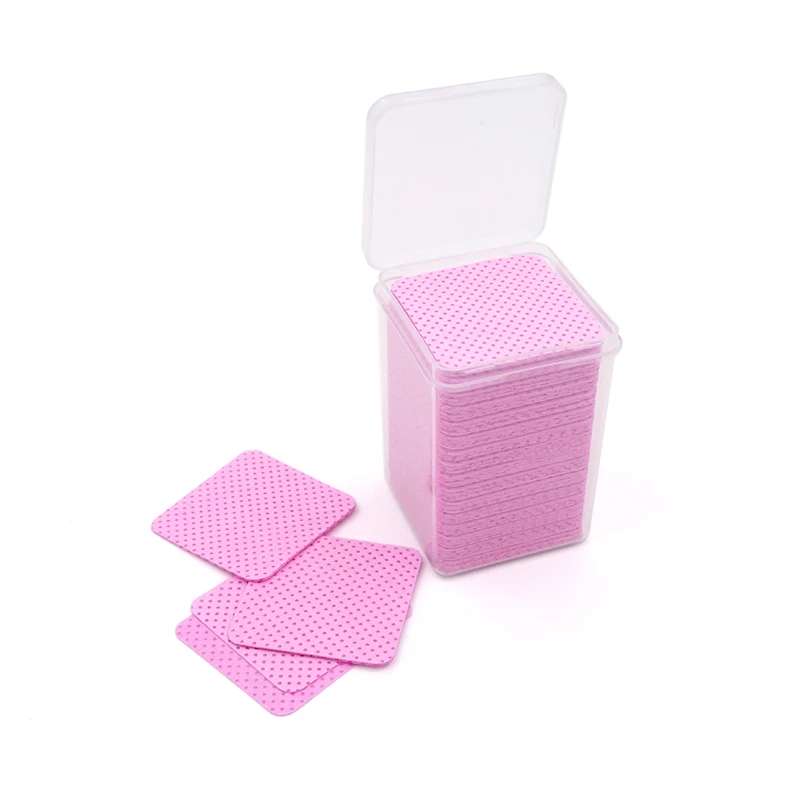 200PCS Rosa/Weiß Wimpern Kleber Entferner Wischen Fusselfreie Baumwolle Tücher Kleber Flasche Mund Reinigung Papier Reiniger Pads mit Box