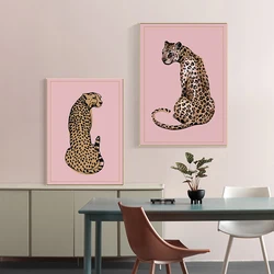 Modern Leopard Painting Wall Art Canvas Print Nordic Pink Vogue Animal Poster Ins Picture For Livingroom  Home Decor Unframed
