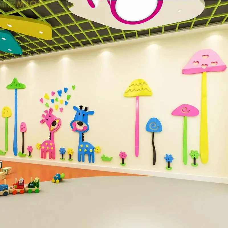 Colorful Cartoon Sika Deer Wall Stickers Kindergarten Children'S Bedroom Wall Layout Waterproof Mural Diy Background Wall Decal