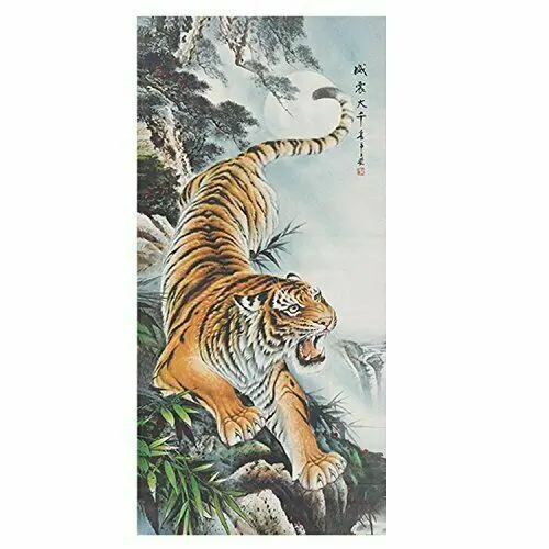 Asian Silk Scroll Picture Scroll Wall Scroll Calligraphy Hanging Artwork （Tiger）