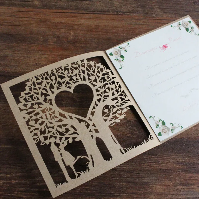 Laser Cut Country Invitation Card Wedding Engagement Hollow Valentine's Day Friend's Invite Customized Insert Printing 50 Pieces