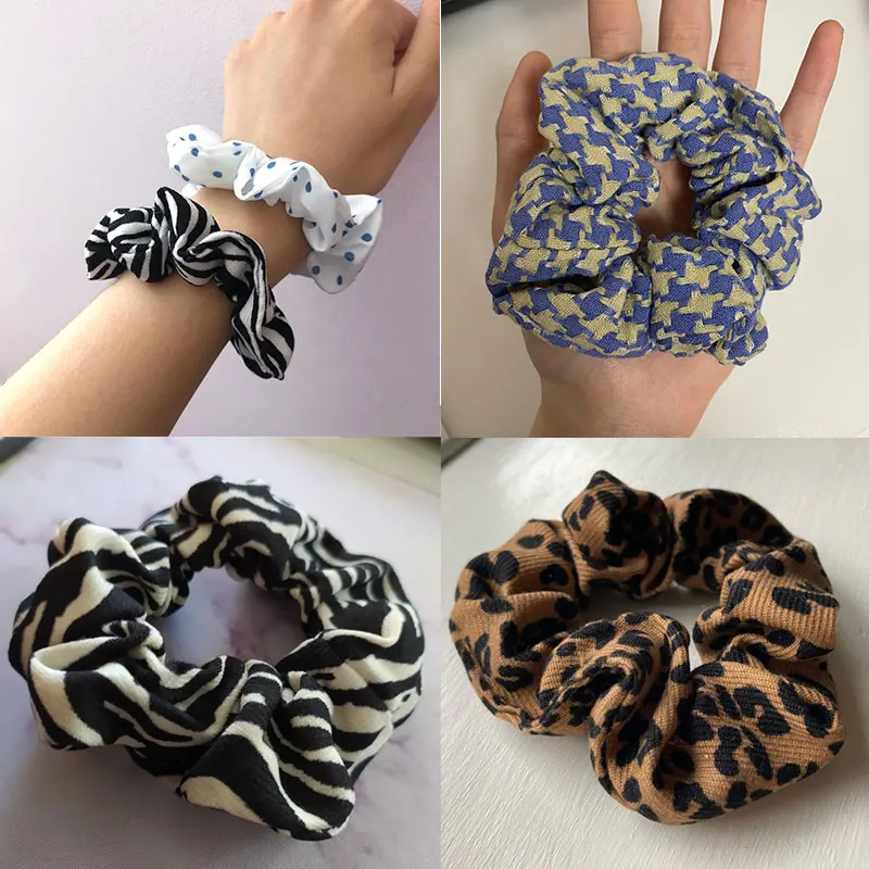 Vintage Leopard Zebra Pattern Hair Rope Women Corduroy Scrunchies Polka Dot Hair Ties Elastic Hairbands Ladies Hair Accessories