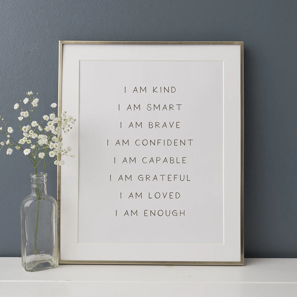 I am Kind Smart Loved Inspirational Quote Art Poster and Print Canvas Painting Nursery Wall Affirmations for Kids Home Decor