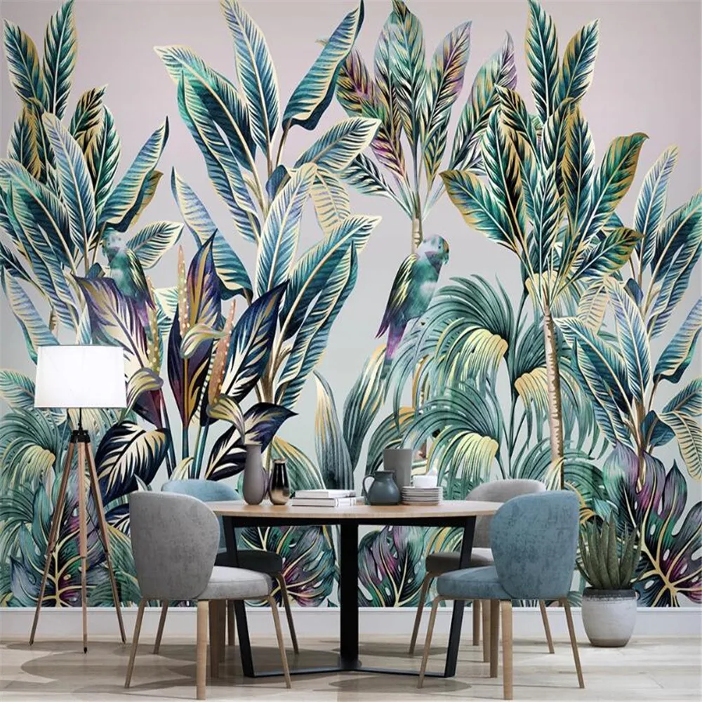 

Milofi custom 3D printing wallpaper mural hand-painted fresh forest animal bird tropical plant coconut tree background wall