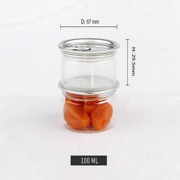 Clear Plastic Jar PET with Metal Lid Airtight Tin Can Pull Ring Concentrate Container Food Herb Storage 100ML