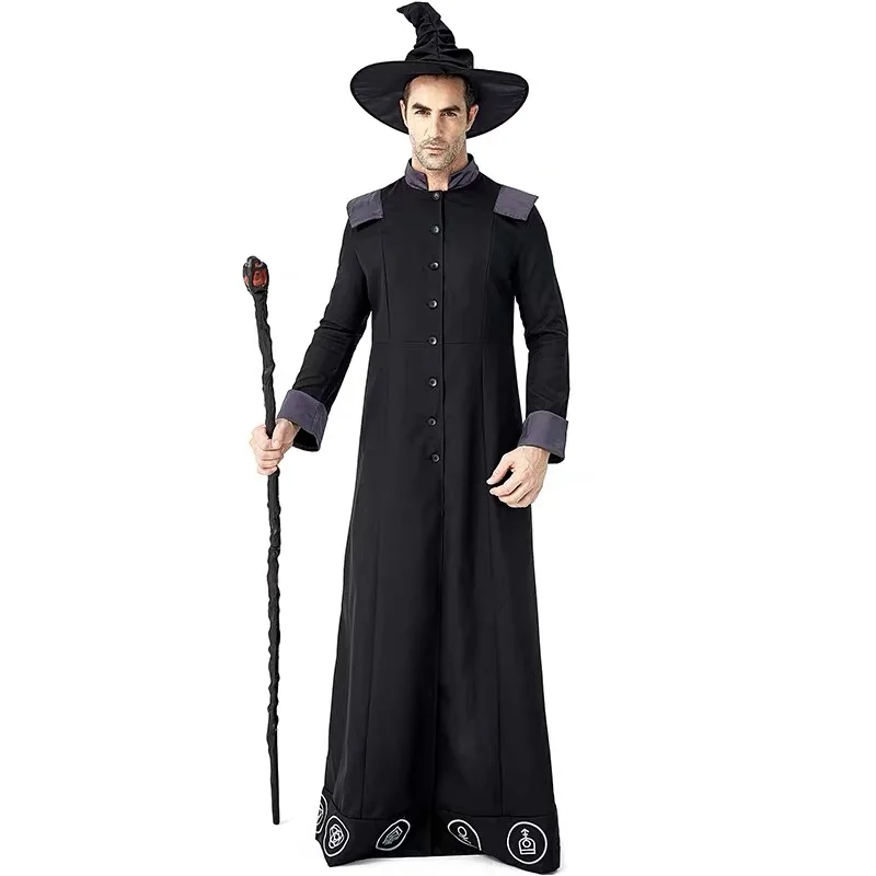 Gothic Magische Gewaad Mannen Evil Wizard Cosplay Halloween Goochelaar Kostuum Carnaval Purim Gemaskerde Bal Maskerade Rollenspel Feestjurk