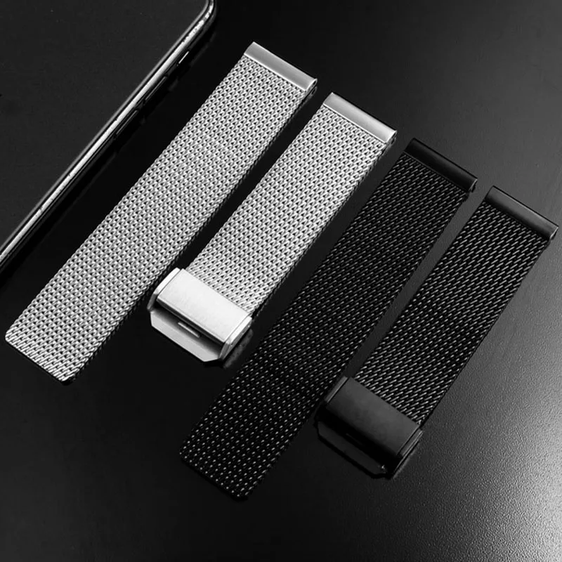 High quality 361LStainless Steel Watch strap mesh watchband 18mm 20mm 22mm black silver thicken Milanese Bracelet