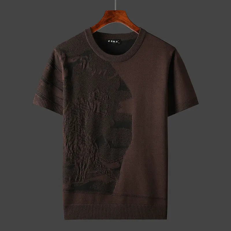 

2021 Men Summer New Sweater Pullover T-shirts Men's Short Sleeve Casual Tops Male O-neck Camouflage Knitted Tees W804