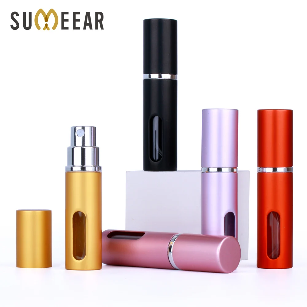 

50Pcs/Lot 5ml Aluminium Perfume Bottle Spray Scent-bottle Anodized Compact Window Parfum Atomiser Fragrance