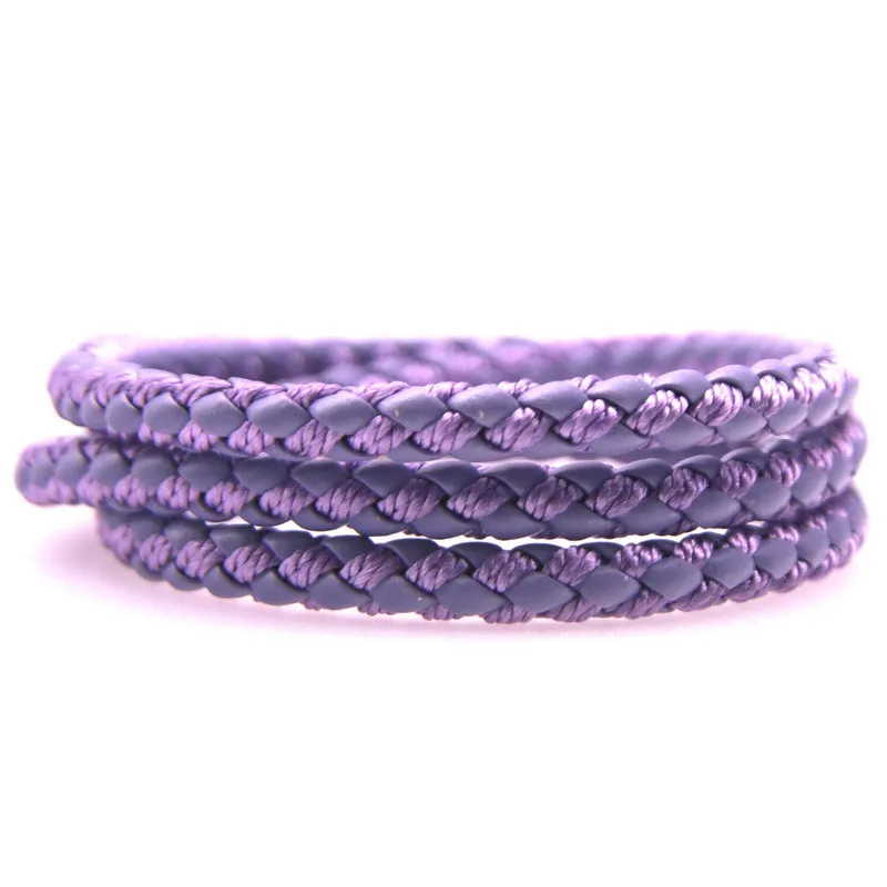 Fashion Simple Style Stainless Steel Men\'s Leather Bracelet Multi-color Purple Leather Bangle For Boys Handsome Birthday Gift