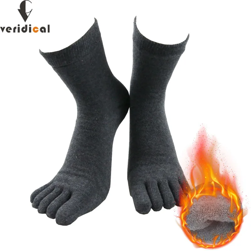 Meias Terry Five Finger dos homens, dedos térmicos, quente, algodão, sólido, curto, respirável, macio, elástico, contra a neve, frio, inverno