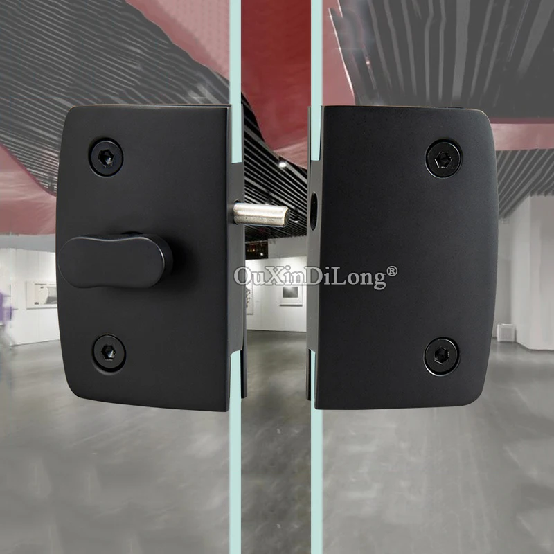 1PCS Glass Door Lock Manganese Titanium Brass Lock Toilet Bathroom Glass Door Lock Latch Black No Keys For 8-12mm RF08