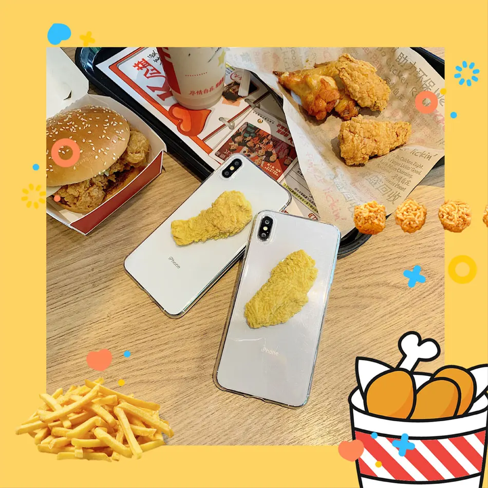 3D Simulation Funny Delicious Food Chicken Phone Cases Cover For iPhone 12 Mini 11Promax 7 8 Clear back case for iphone 13 XR XS