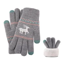 2021 New Men and Women Warm Elk Knitted Gloves Winter Touch Screen Finger Gloves Men and Women Winter Velvet Wool Gloves Christm