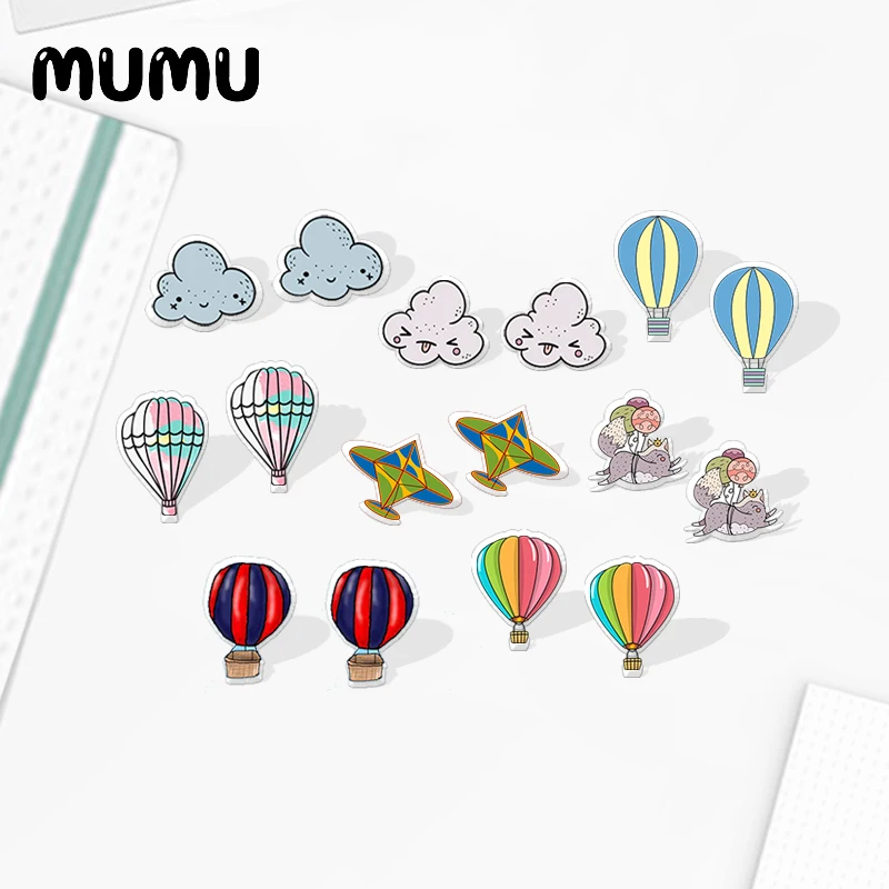 2020 New Hot air balloon Stud Earring Funny Cloud Acrylic Earring Handmade Earrings Epoxy Printed Jewelry Children