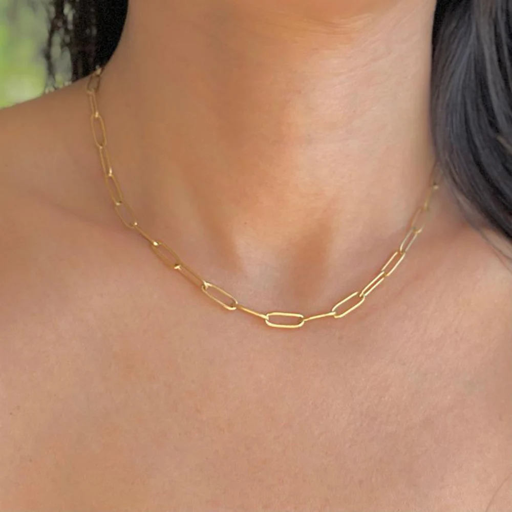 Paperclip Chain Necklace 304 Stainless Steel Ladies Rectangular Chain Men's Necklace Drawstring Necklace Modern Out Neck