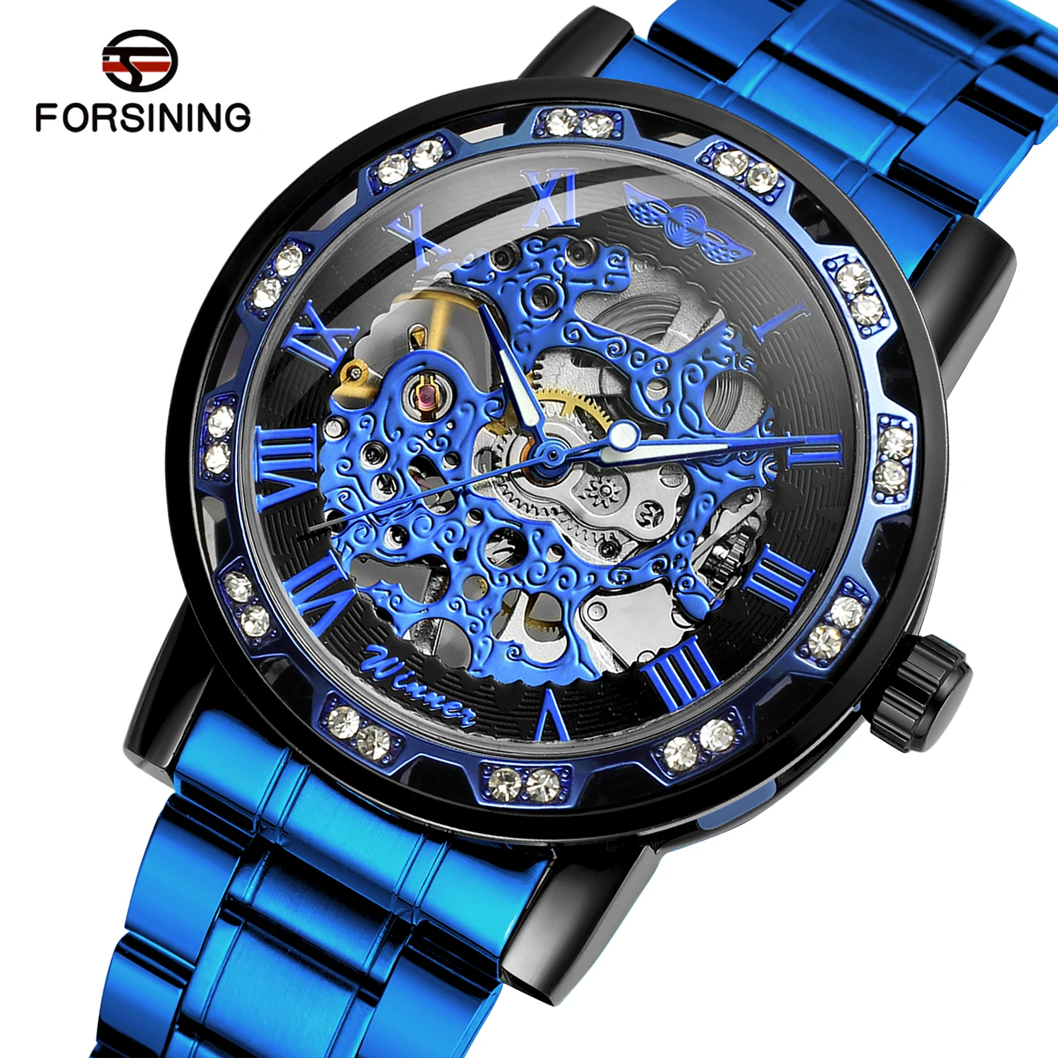 

Winner Watch Transparent Royal Design Men Fashion Diamond Wristwatch Luminous Skeleton Male Mechanical Watches Relogio Masculino