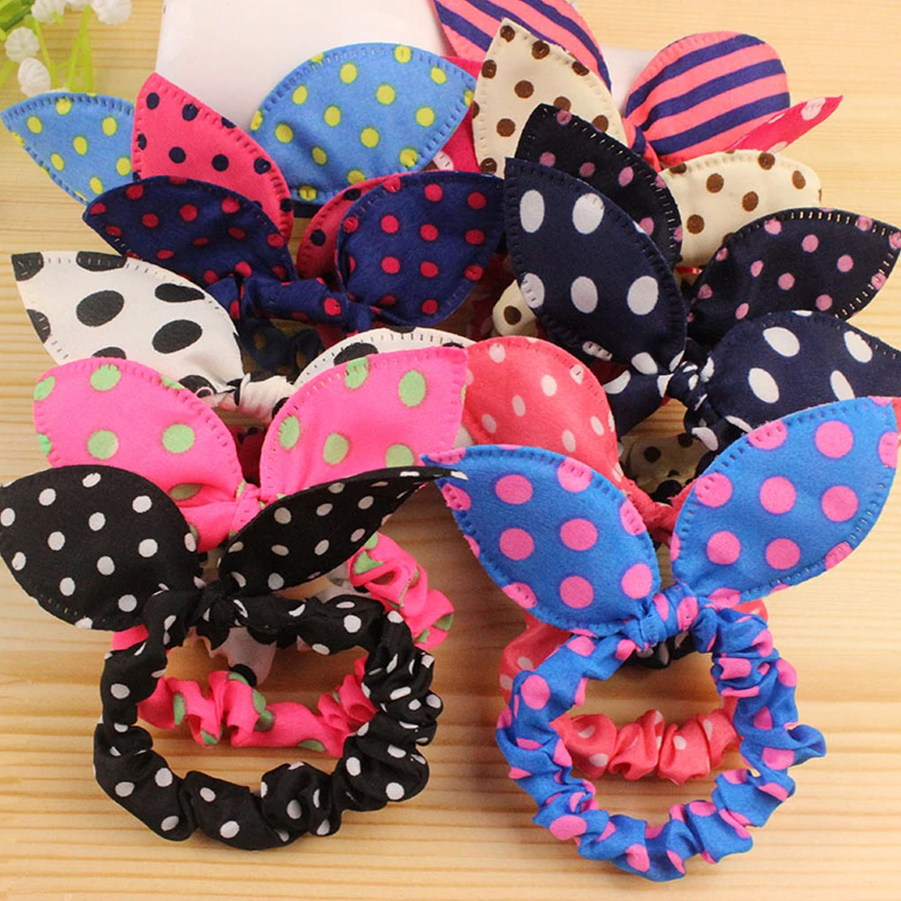 20PCS Mix Rabbit Ears Elastic Hair Bands For Girls Fashion Bowknot  Ponytail Holder For Hair Accessories Headwear Hair Ties