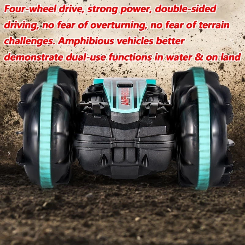 Amphibious Auto Demo Off-road RC Car 2.4G 360° Stunt Rotation Double-sided Tumbling Propeller Tire 2.4G/Watch Dual RC Car  Buggy