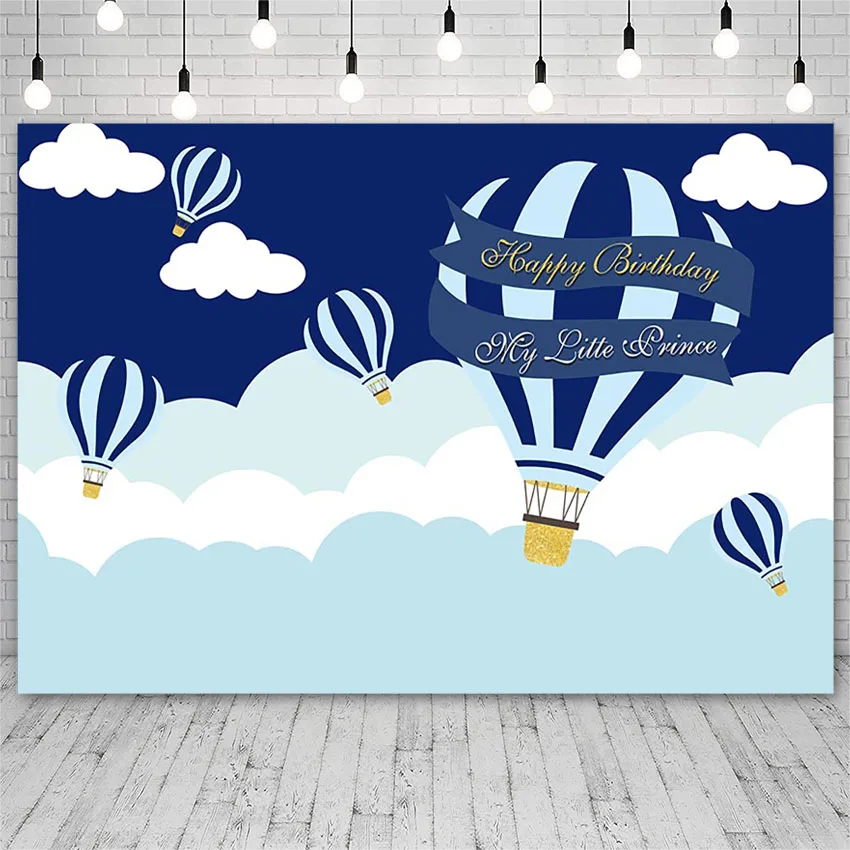 

Avezano Little Prince Birthday Backdrops Hot Air Balloon Clouds Photography Backgrounds Photo Studio Photozone Photocall Decor