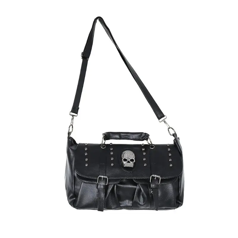 Popular Fashion Womens Personalise Punk Skull Shoulder Bag Handbag Black Q5WE