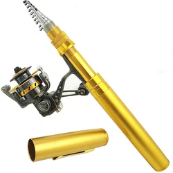 1.8/2.1m pen shape rod spinning telescopic pocket rod sea rock fishing rod reel set portable mini metal shell rod friend gift