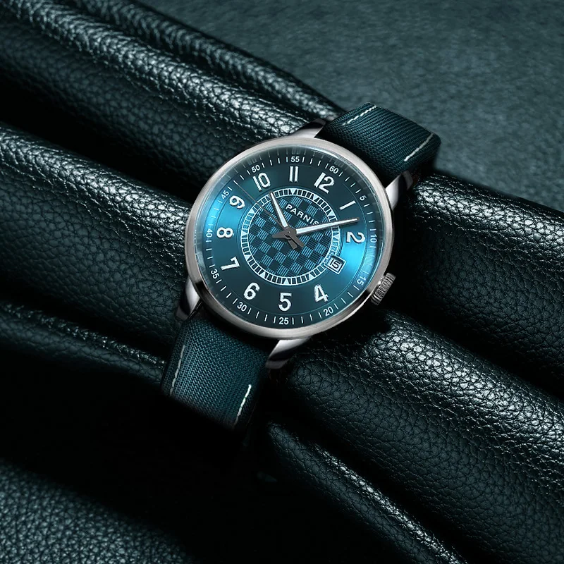 Parnis 40MM Blue Dial Mechanical Automatic Men Watch Miyota 8215 Sapphire Glass Leather Strap Wristwatch 2021 Top Luxury Brand