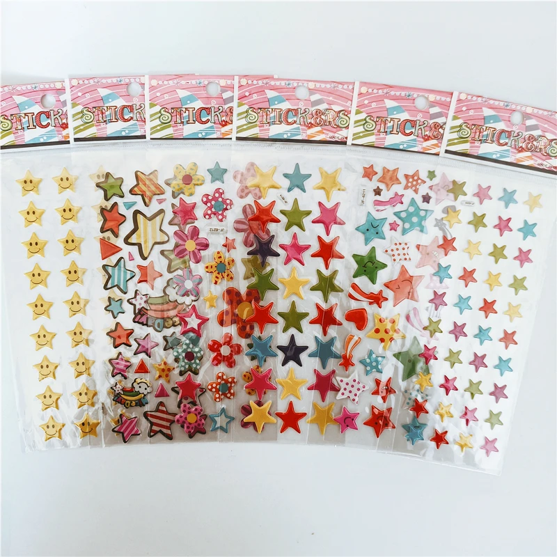 6pcs Lovely Cartoon Smile Five-pointed Star Sticker 3D Cute PVC Bubble Tiny Spot Stickers For Kindergarten Children Boy Girl Toy