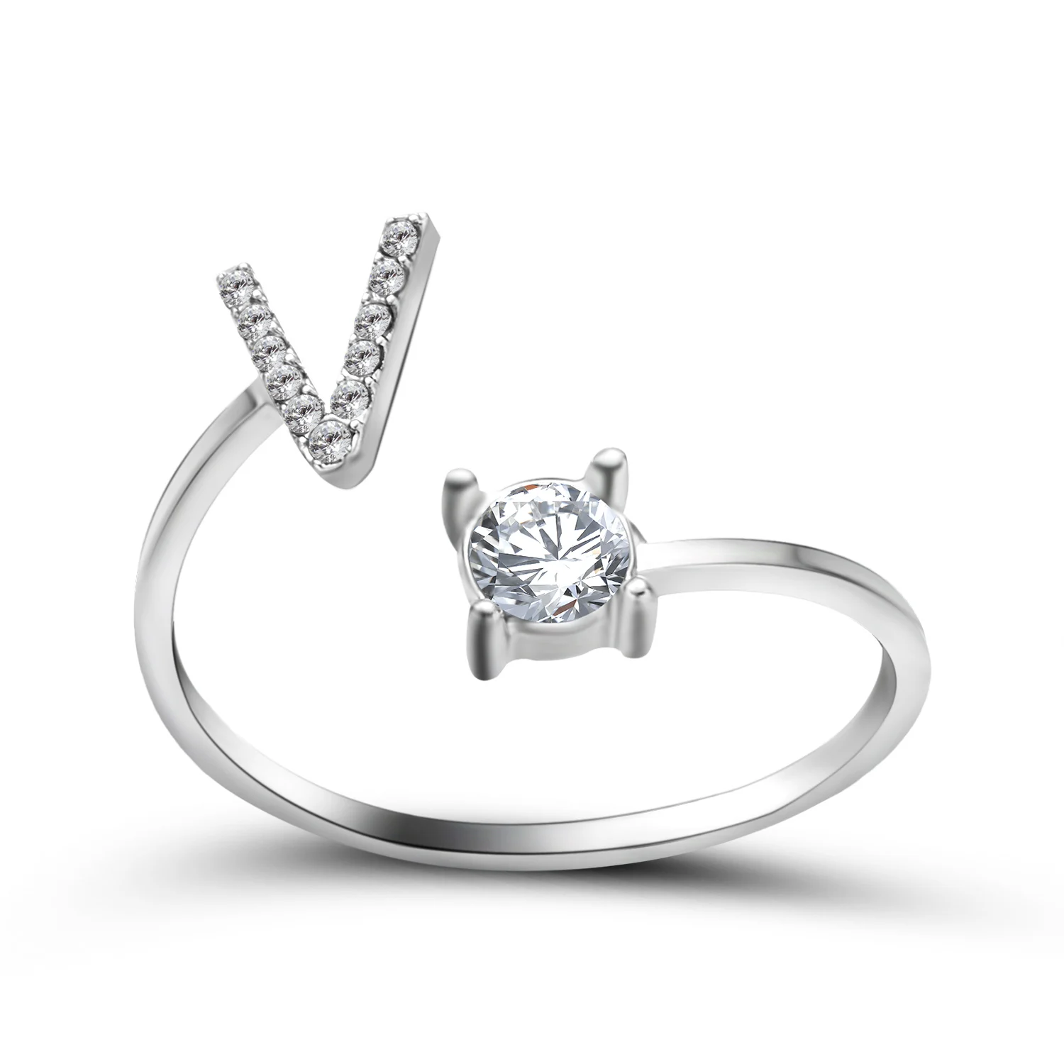 Kreative A-Z Alphabet 26 Brief Ringe Personlity Initial Name Offene Ringe Silber Farbe Strass Finger Ring Partei Schmuck Geschenk – Detail 23