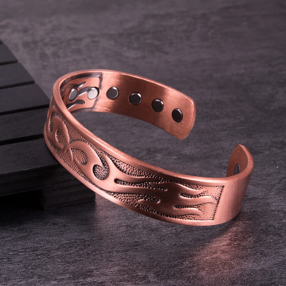 Copper Magnetic Bracelets Arthritis Health Energy Wristband Magnetic Bangles Homme Vintage Adjustable Cuff 14.5mm Wide Jewelry