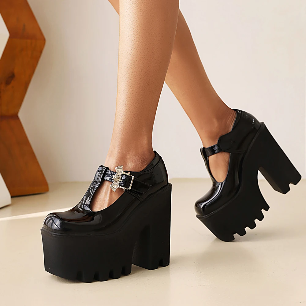 Bat Metal Buckle Super High Waterproof Platform Spring Nightclub Pumps Super Large Size Thick Heel Increase Women\'s Shoes