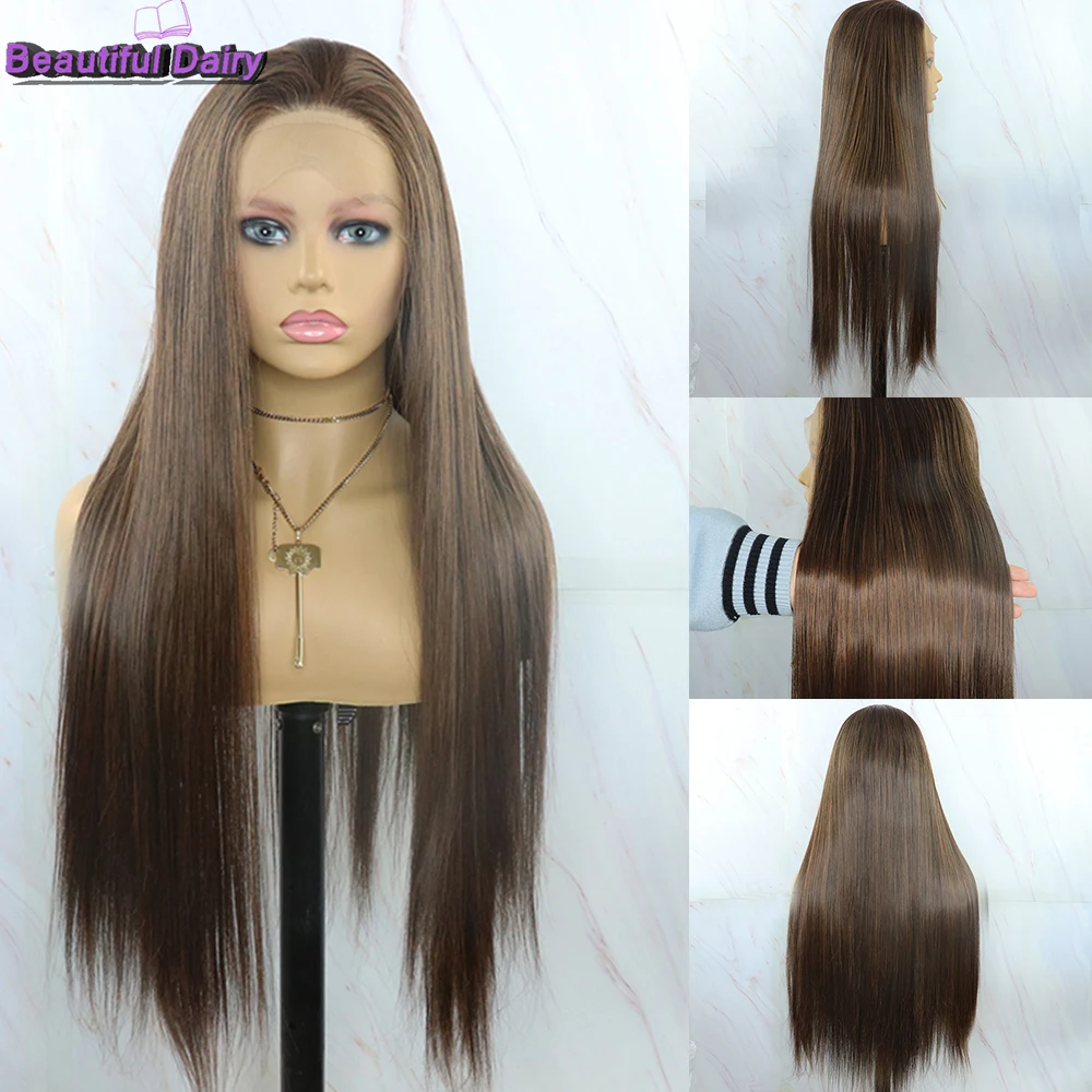 

Beautiful Diary Long Silky Straight Synthetic Ombre Wigs 13X4inch Heat Resistant Synthetic Lace Front Wigs For Black Women