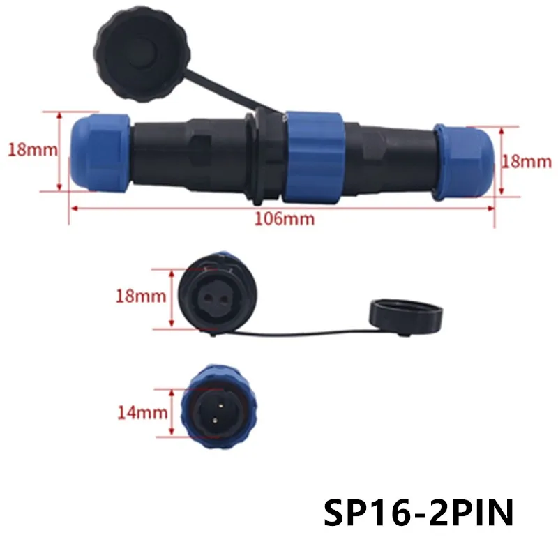 Waterproof connector SP16 IP68 cable connector plug & socket Male and Female SP16 2Pin 3Pin 4Pin 5Pin 6Pin 7Pin 9Pin