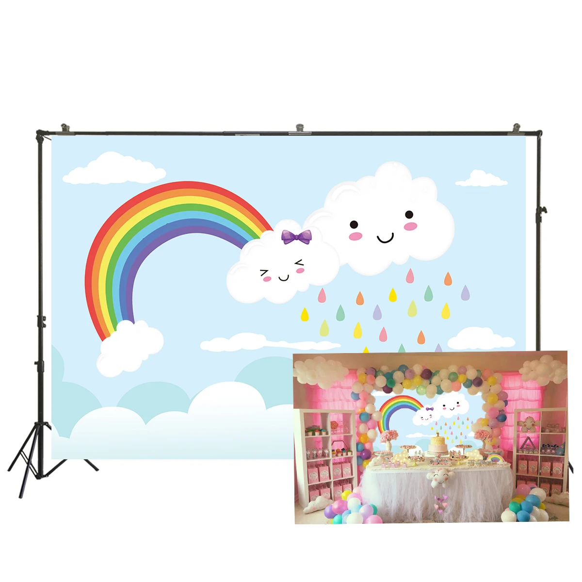 

Rainbow Backdrop Birthday Party Lovely Cloud Umbrella Baby Cartoon Photography Background Photocall Photo Studio W-2184