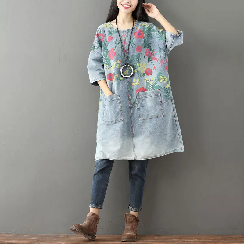 Max LuLu European Style Dresses Spring Ladies Floral Denim Dress Womens Embroidery Loose Vestidos Female Vintage Printed Clothes