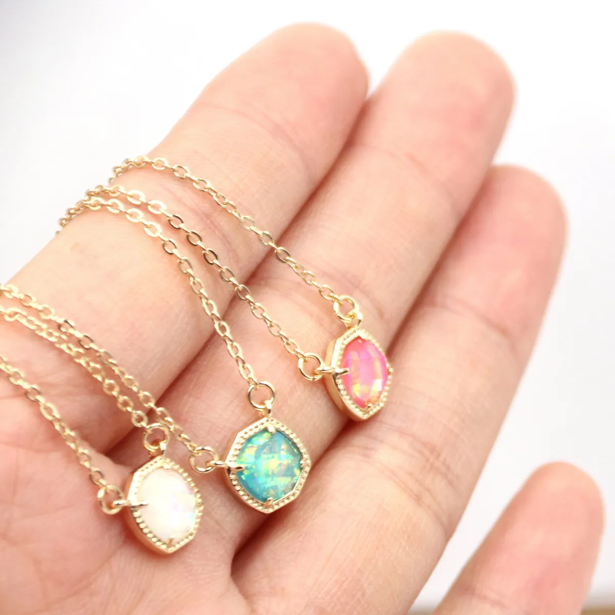 New Simple 5 Colors Geometric Candy AB Crystal Hexagon Pendant Necklace For Women