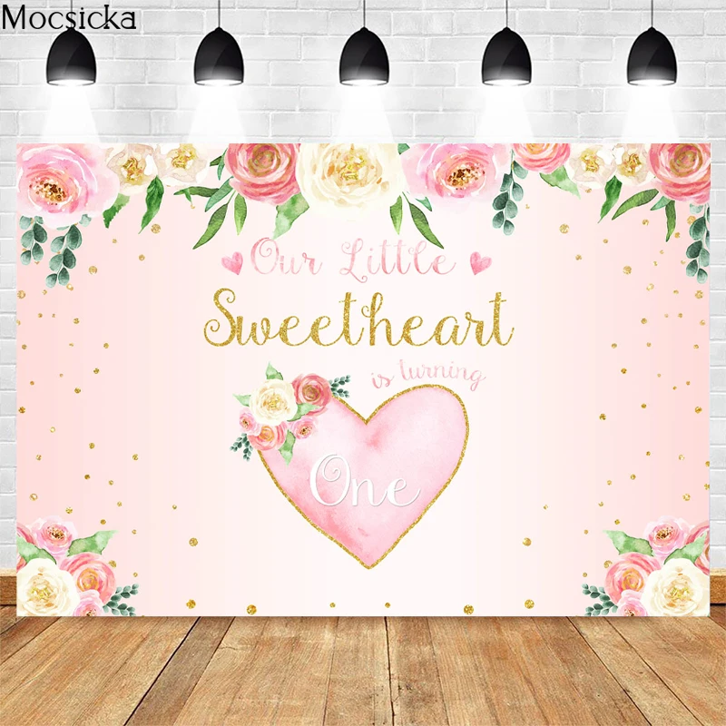 Sweetheart Baby Photography Background Love Heart Flowers Decorations Props 1st Birthday Party Baby Shower Photo Backdrop Banner