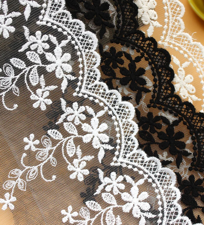 5yrd/lot Width 15cm Stylish Cotton Embroidered Mesh Lace Trim Garment Lace for Sewing Off White Beige Black Red Green