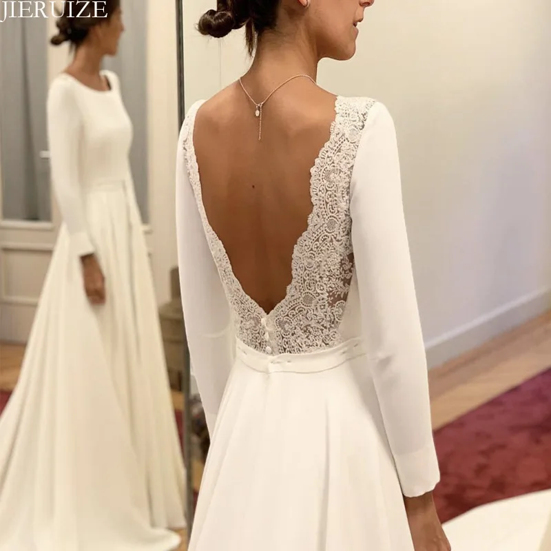 JIERUIZE Long Sleeves Backless Wedding Dresses A-line Open Back Bride Dresses Wedding Gowns robe de mariee