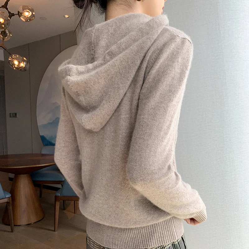 High-End Women's Pure Cashmere Sweater For Fall/Winter New Fashion Self-Cultivation Versatile Knitted Pullover Bottoming Hoodie