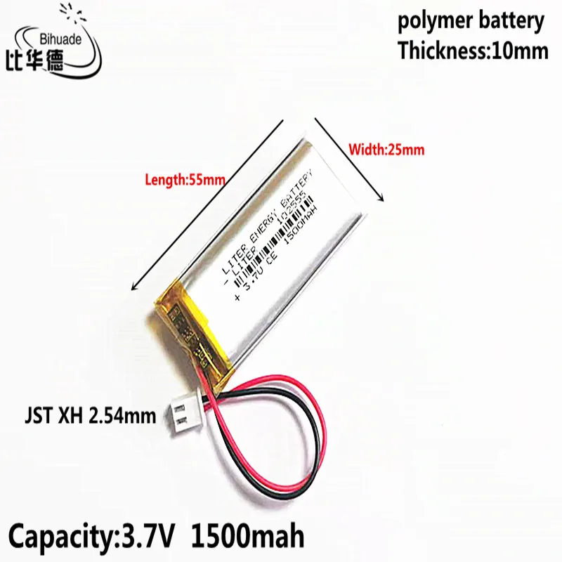 3.7V 1500MAH 102555   JST XH 2,54 mm akumulator litowo-polimerowy LiPo do słuchawek Mp3 PAD DVD kamera bluetooth