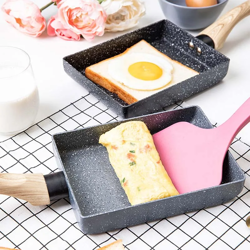 Walfos Frying Pan Tamagoyaki Omelette Black Non-Stick Pan Fry Egg Pan Pancake Kitchen Pot Use for Gas Cooker